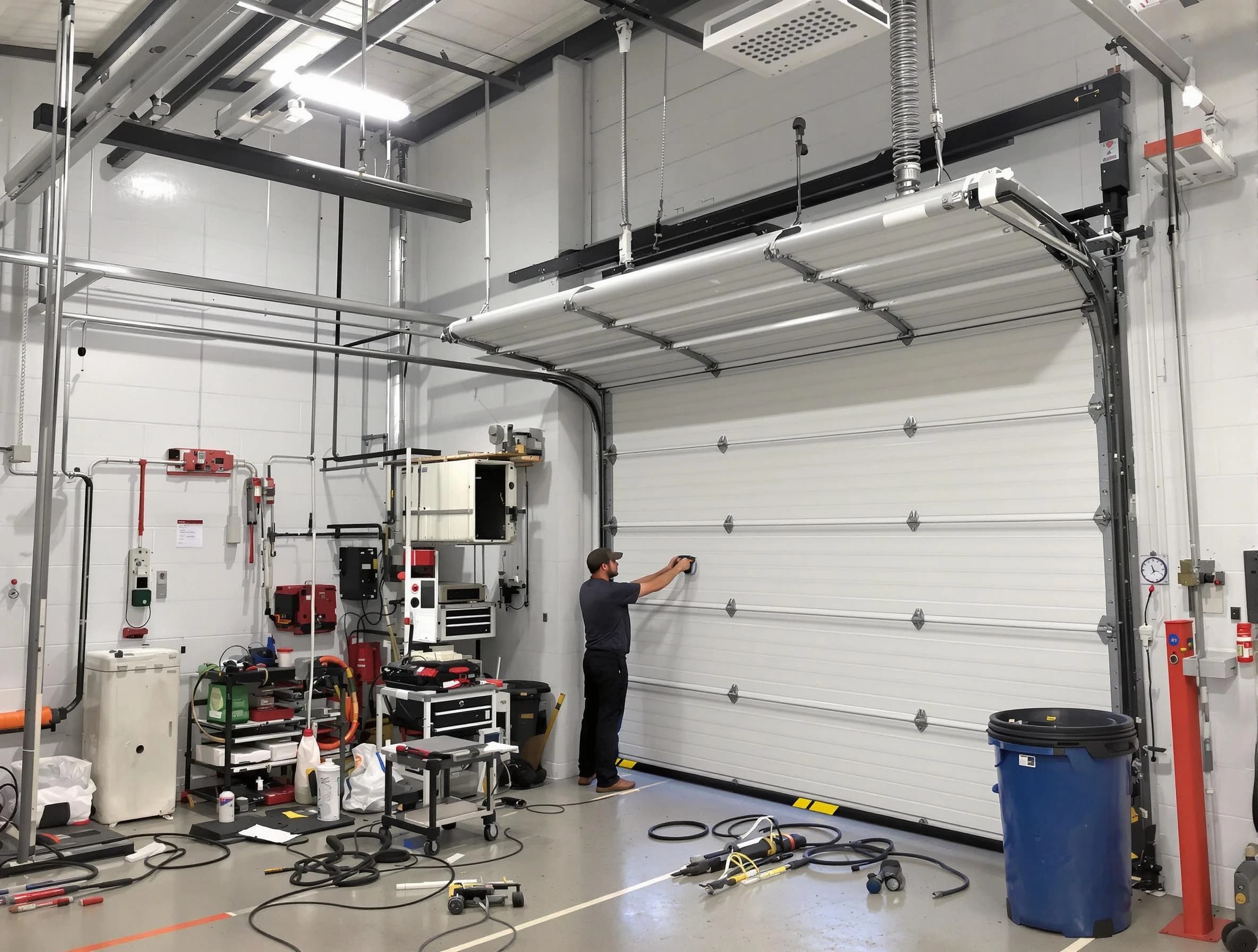 Jefferson Hills Garage Door Repair certified technician performing commercial door repair at a Jefferson Hills business facility