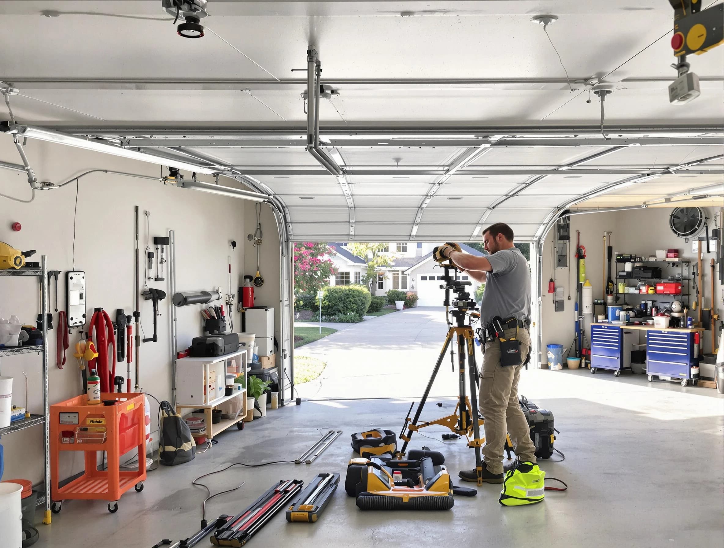 Jefferson Hills Garage Door Repair specialist performing laser-guided track alignment in Jefferson Hills